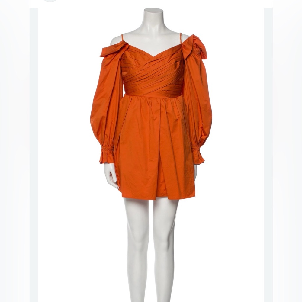 Self-Portrait Orange Smocked Puff Sleeve Dress Size 4